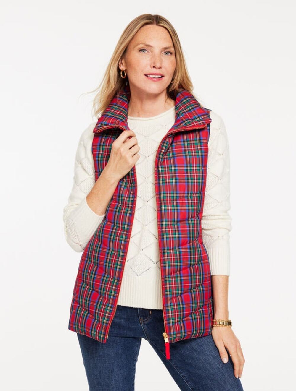 Talbots Plus 2X Blissful Plaid Down Puffer Vest Red Tartan Holiday Quilted NWT